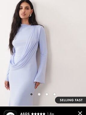 ASOS Pale Blue Draped Long-Sleeve Midi Dress